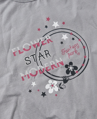 Girls Grey Flower Star Modern Graphic Cotton T-Shirt