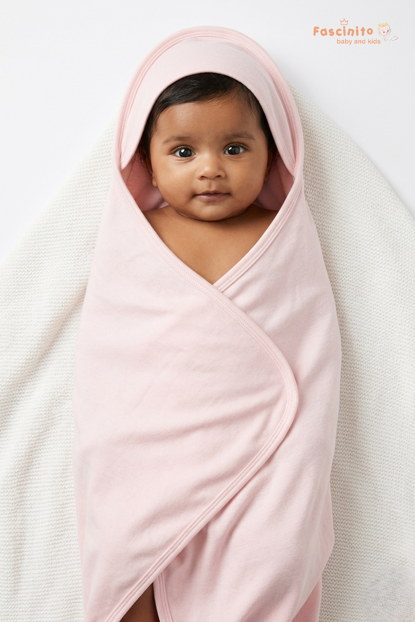 Hooded Baby Towel Cotton Bath Wrap – Pink | Fascinito Baby & Kids