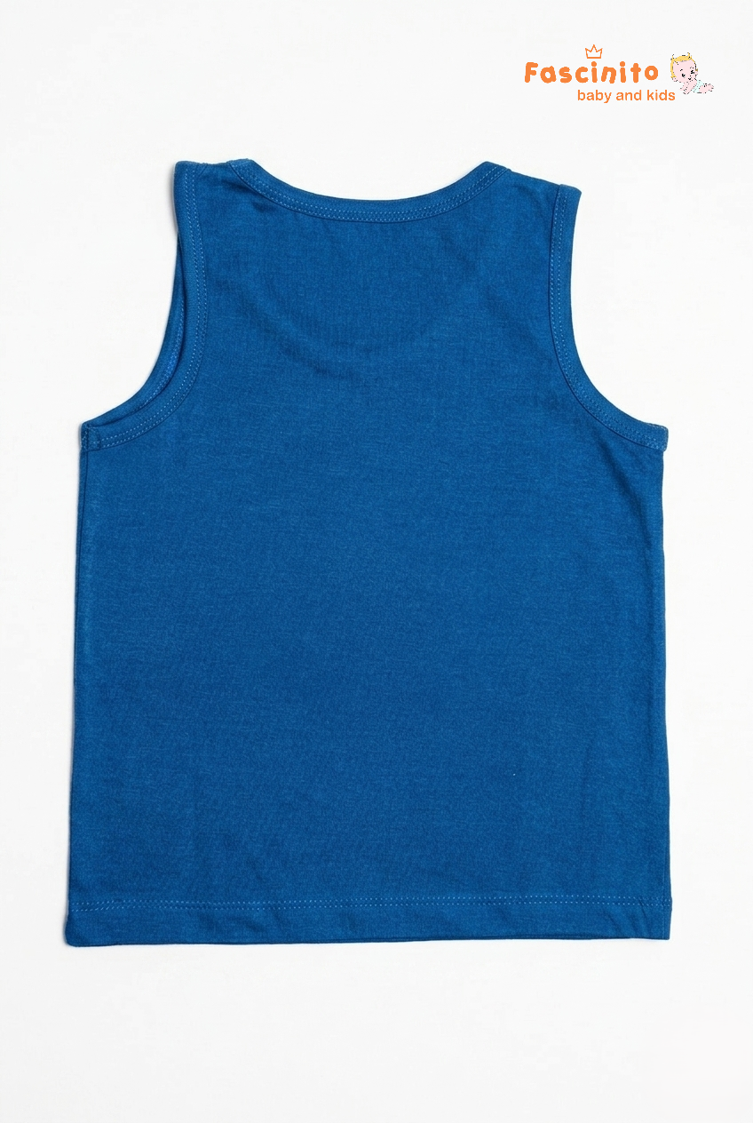 Boys Sleeveless Top – Blue Scooter Print Cotton Vest