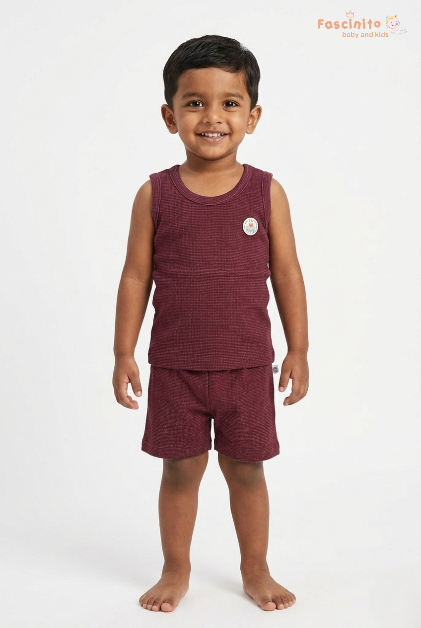 Boys Sleeveless Set – Grape Cotton Vest & Shorts Outfit