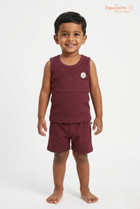 Boys Sleeveless Set – Grape Cotton Vest & Shorts Outfit