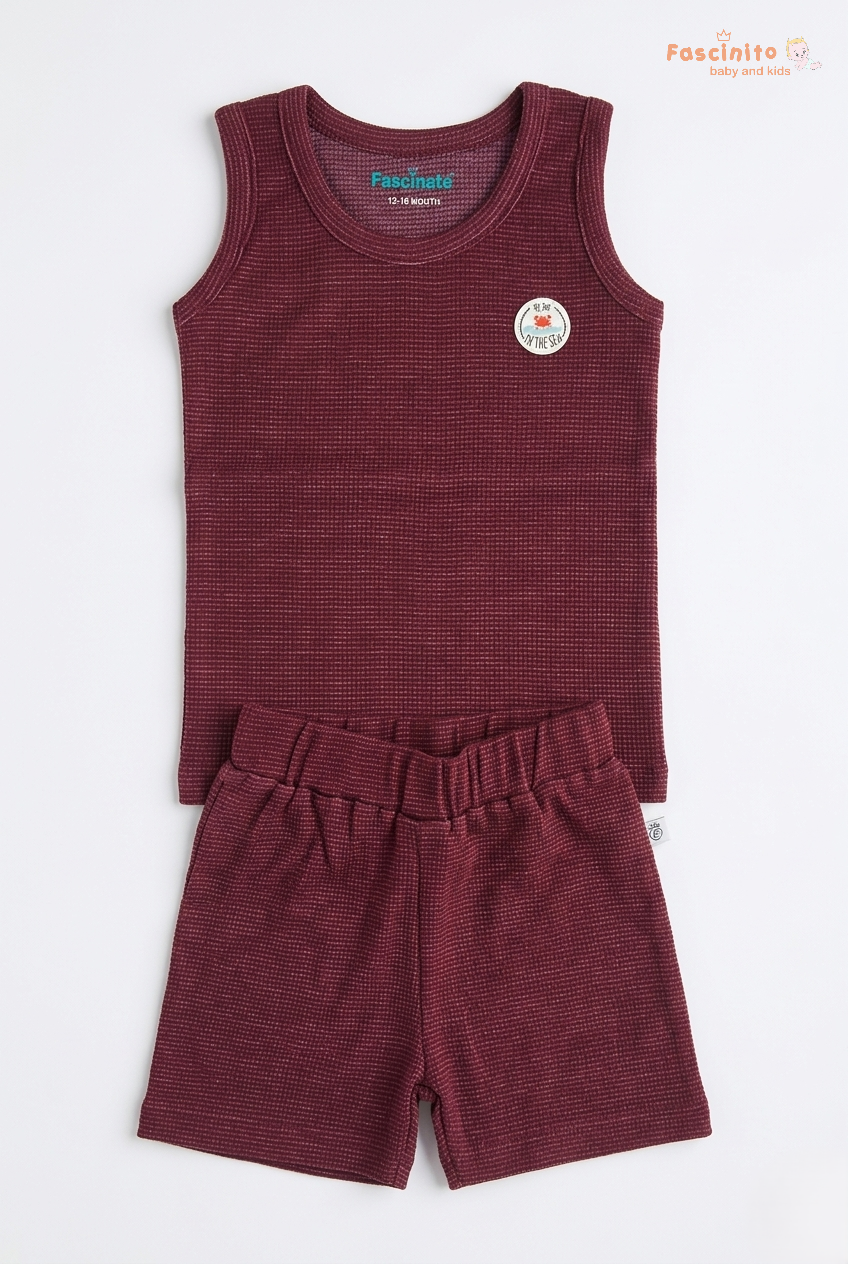 Boys Sleeveless Set – Grape Cotton Vest & Shorts Outfit