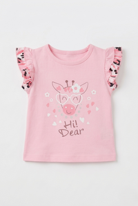 Girls Light Pink Giraffe Print Cotton T-Shirt