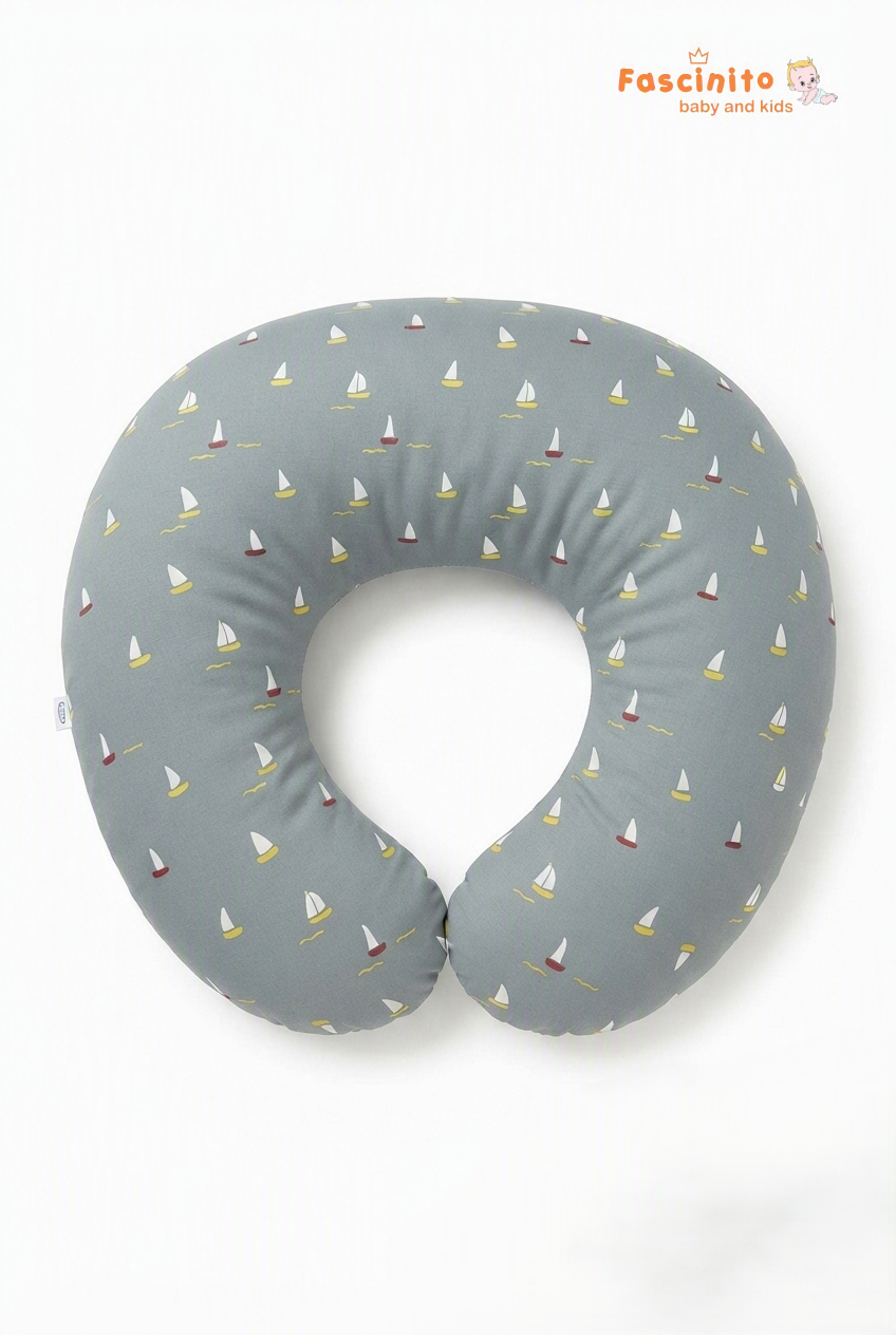 Gentle Seas Sailboat Nursing Pillow - Grey