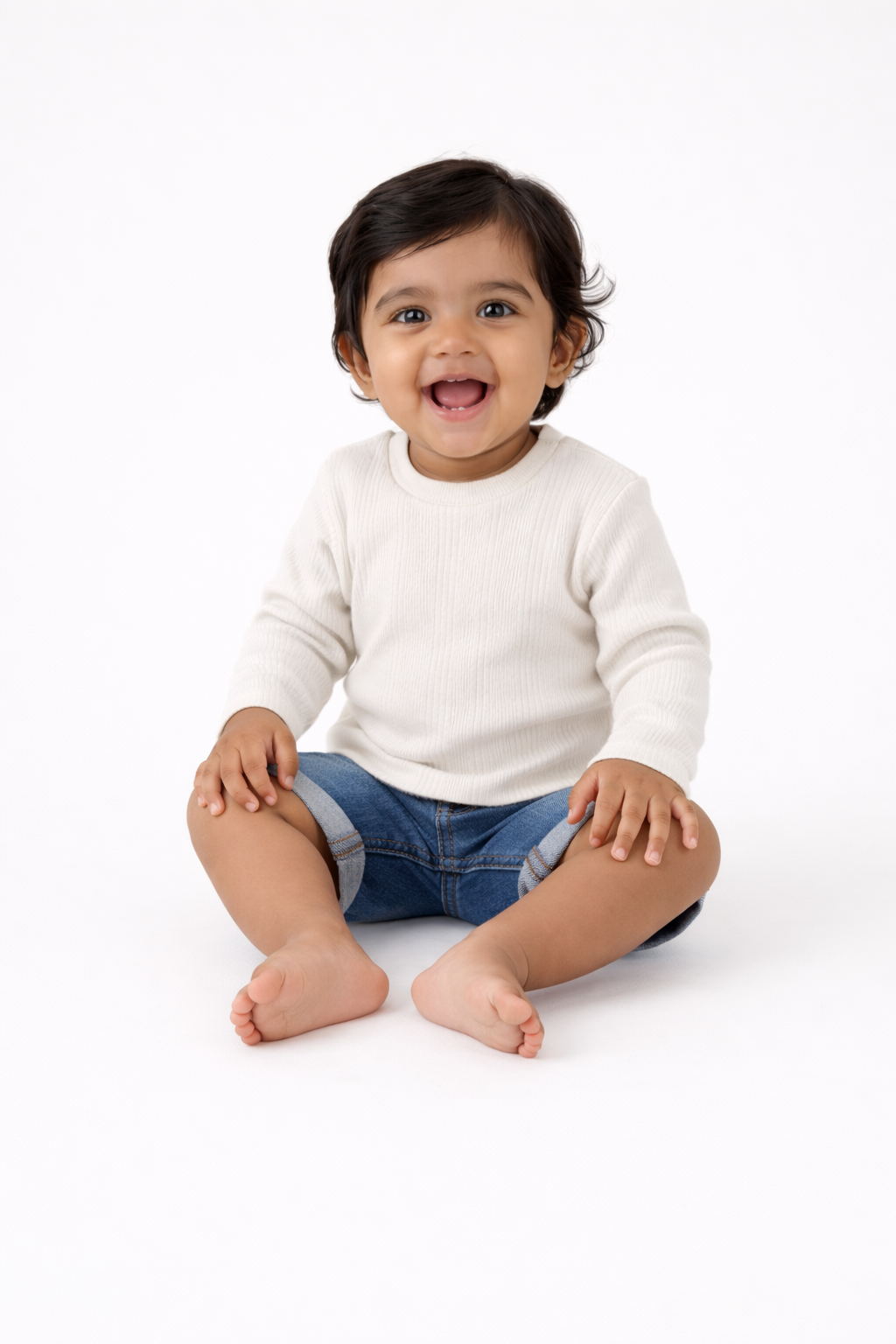 Unisex Half White Premium Full Sleeve Knit T-Shirt