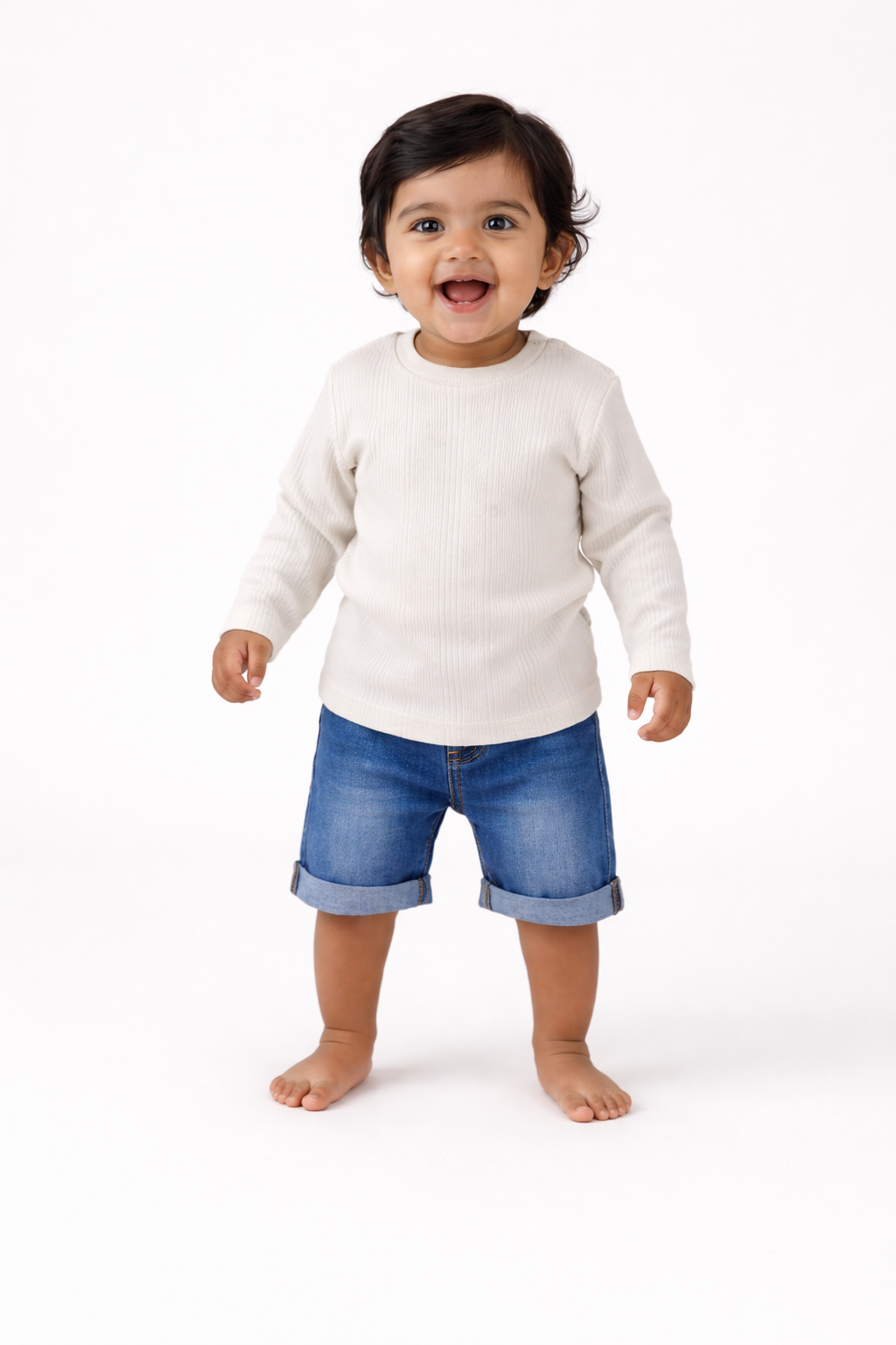 Unisex Half White Premium Full Sleeve Knit T-Shirt