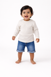 Unisex Half White Premium Full Sleeve Knit T-Shirt