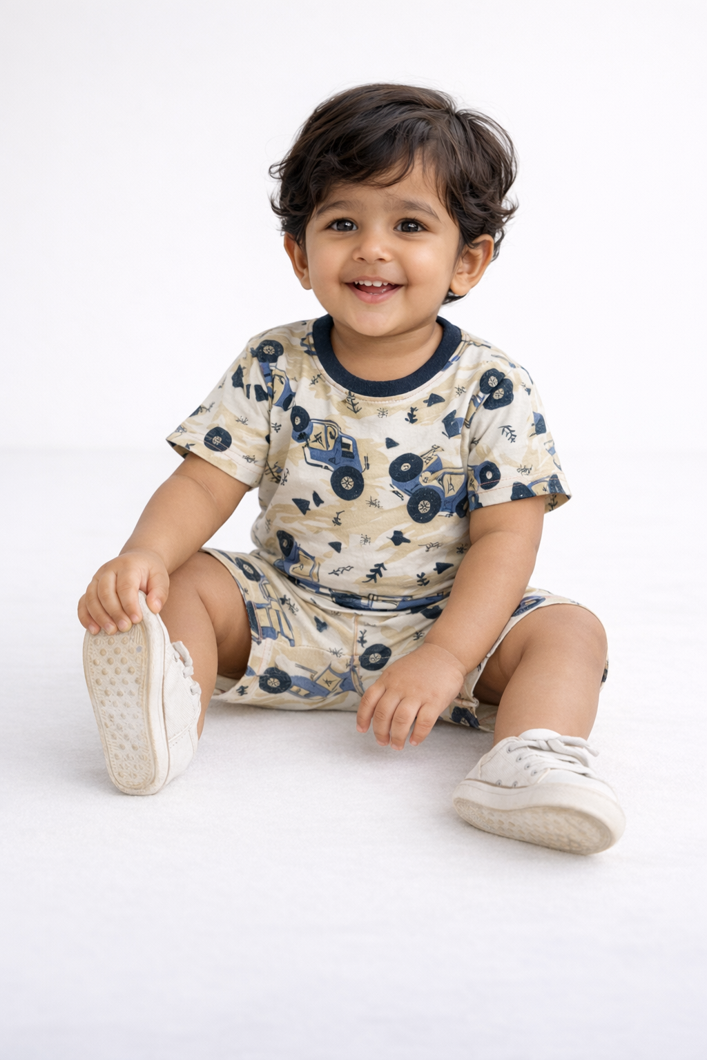 Little Explorer Boys Tractor Print Co-Ord Set (Yellow & Blue)