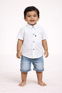 Boys White Polka Dot Cotton Shirt (Half Sleeve)