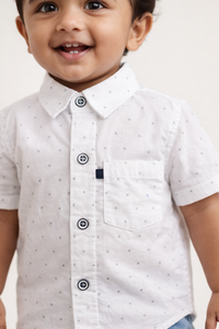 Boys White Polka Dot Cotton Shirt (Half Sleeve)