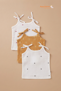 Little Hearts 3Pcs Jhabla Set - White And Brown