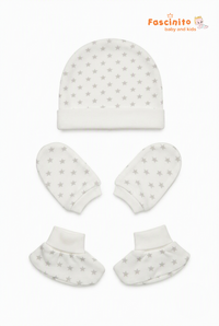 Little Star Shoe Mitten And Cap - White