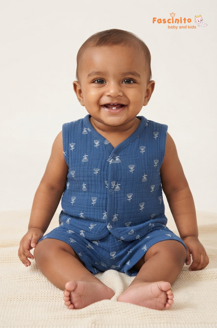 Muslin Royal Blue Dandelion Jhabla Set