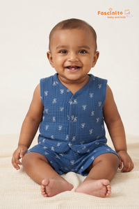 Muslin Royal Blue Dandelion Jhabla Set