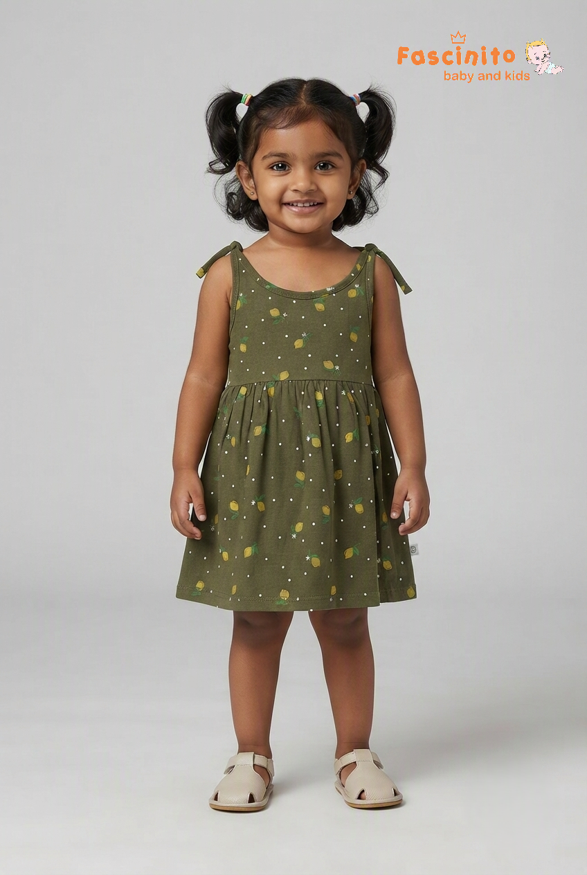Olive Citrus Knotted Frock - Green
