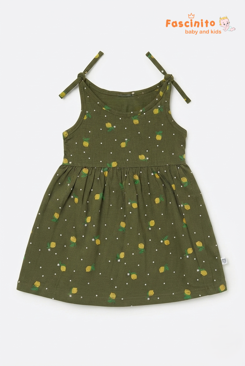 Olive Citrus Knotted Frock - Green