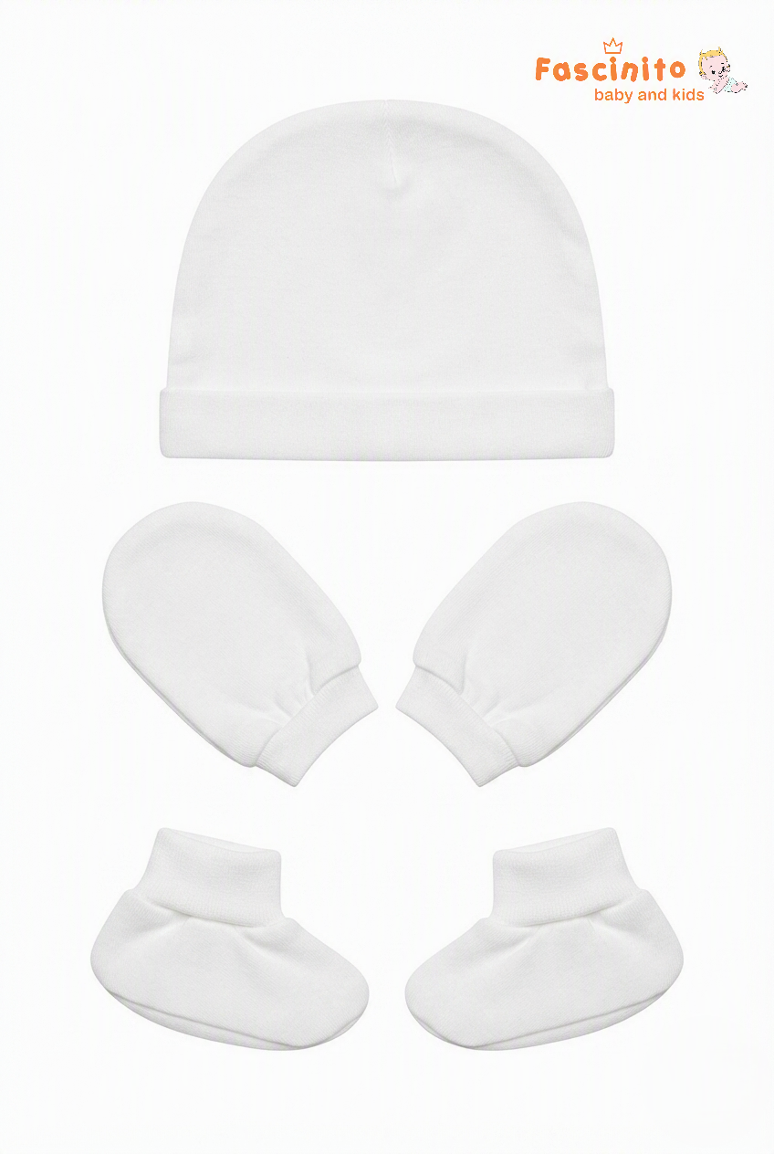 Pearl White Shoe Mitten And Cap - White