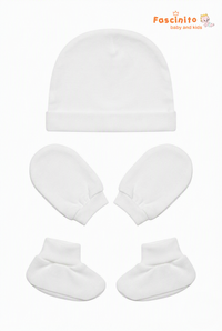 Pearl White Shoe Mitten And Cap - White