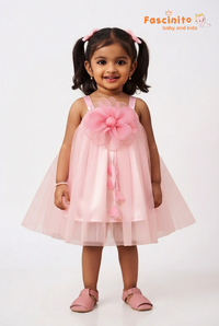 Pink Floral Tulle Frock - Pink