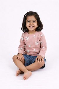 Girls Blush Pink Floral Full Sleeve Cotton T-Shirt