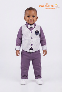 Purple & White Waistcoat Suit Set - Purple And Whie