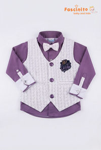 Purple & White Waistcoat Suit Set - Purple And Whie