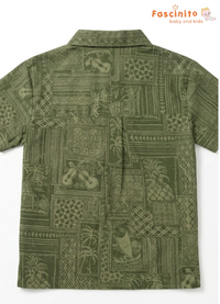 Boys Tropical Print Shirt – Olive Green Vacation Shirt