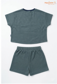 Boys Co-Ord Set – Navy & White Textured T-Shirt and Shorts Set