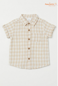 Boys Checked Shirt – Beige & White Plaid Cotton Shirt