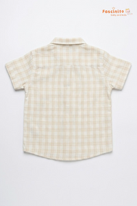 Boys Checked Shirt – Beige & White Plaid Cotton Shirt