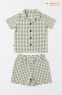 Boys Co-Ord Set – Sage Green Gingham Shirt & Shorts Set