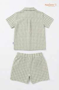 Boys Co-Ord Set – Sage Green Gingham Shirt & Shorts Set