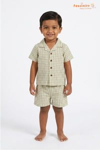 Boys Co-Ord Set – Sage Green Gingham Shirt & Shorts Set