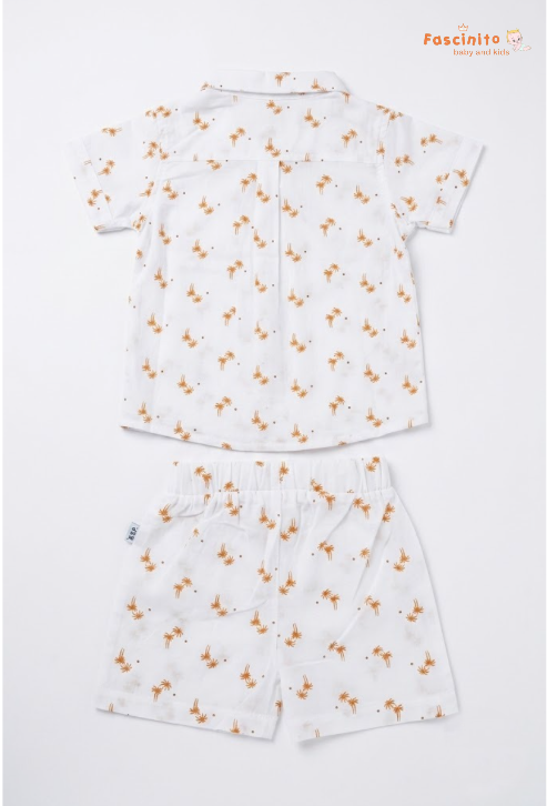 Boys Co-Ord Set – Coconut Palm Print Shirt & Shorts Set