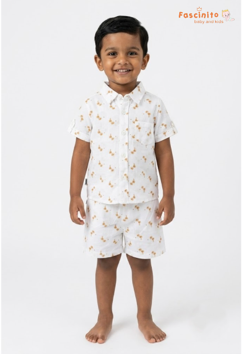 Boys Co-Ord Set – Coconut Palm Print Shirt & Shorts Set