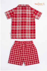 Boys Co-Ord Set – Red Plaid Shirt & Shorts Set