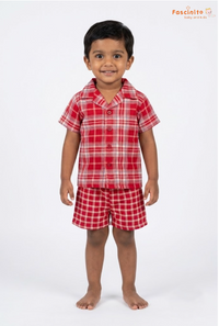 Boys Co-Ord Set – Red Plaid Shirt & Shorts Set