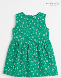 Girls Daisy Print Frock – Green Sleeveless Dress