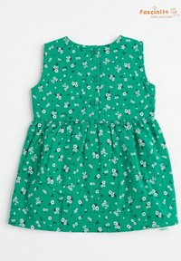 Girls Daisy Print Frock – Green Sleeveless Dress