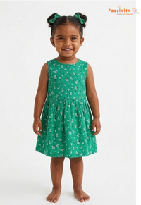 Girls Daisy Print Frock – Green Sleeveless Dress