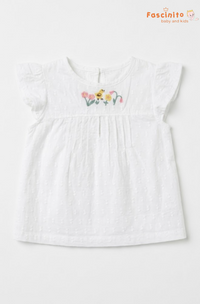 Girls Embroidered Frock – White Flutter Sleeve Dress