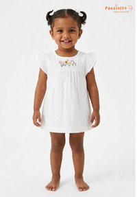 Girls Embroidered Frock – White Flutter Sleeve Dress