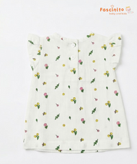 Girls Floral Frock – White Printed Flutter Sleeve Dress
