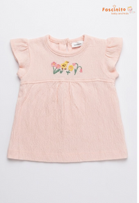Girls Embroidered Frock – Pink Flutter Sleeve Dress