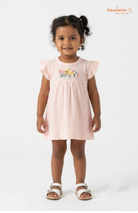 Girls Embroidered Frock – Pink Flutter Sleeve Dress