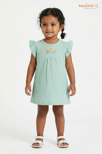Girls Embroidered Frock – Sage Green Flutter Sleeve Dress