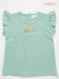 Girls Embroidered Frock – Sage Green Flutter Sleeve Dress