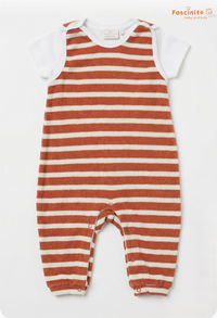 Baby Dungaree Set – White & Orange Striped Cotton Outfit