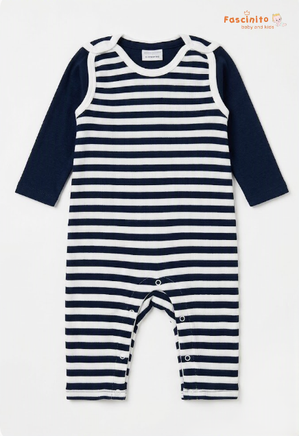 Baby Romper – Navy Blue & White Striped Long Sleeve Romper