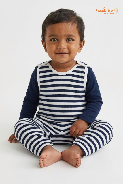 Baby Romper – Navy Blue & White Striped Long Sleeve Romper